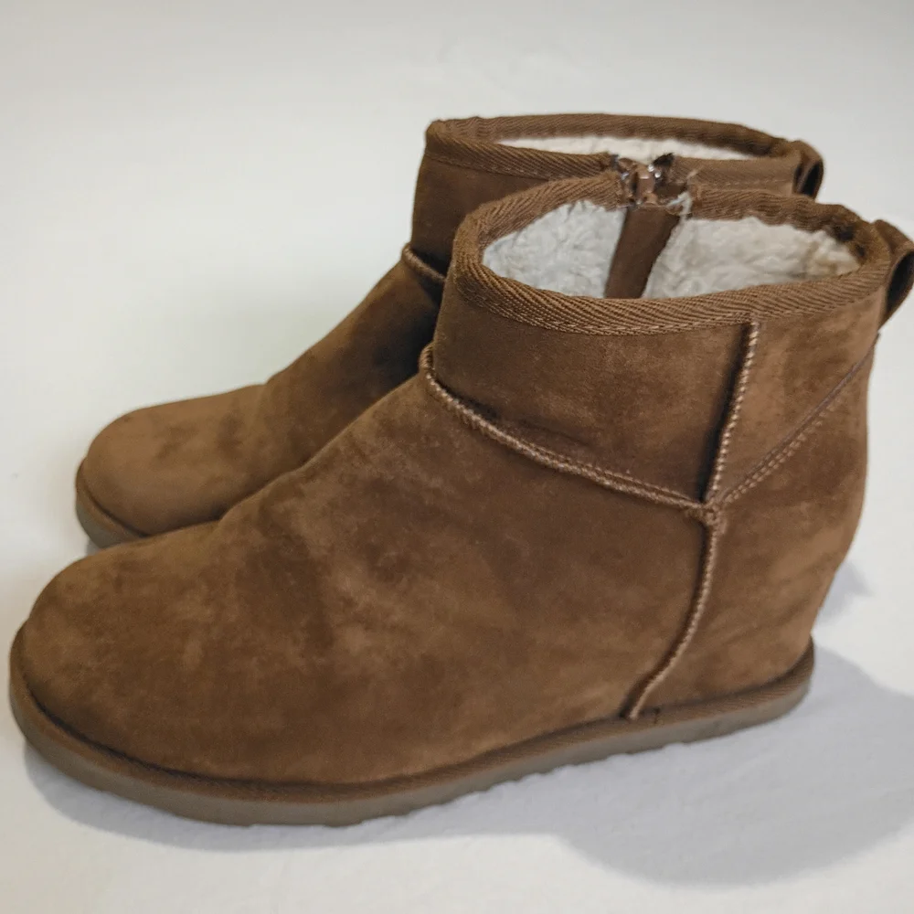 Dunes Karma Brown Suede-Like Hidden Wedge Ankle Boots Sz 10 Fall Autumn Winter